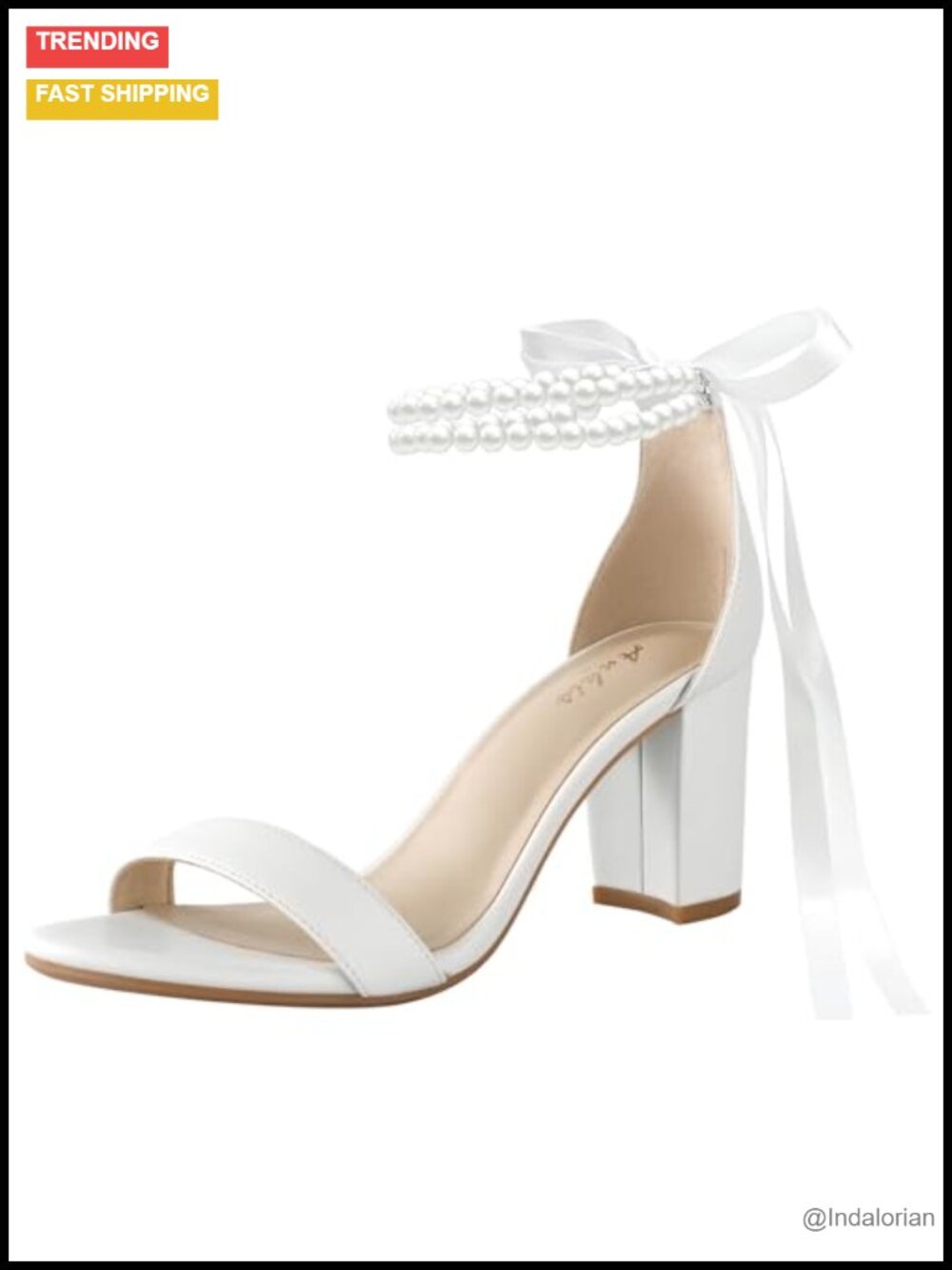 Pearl Bow Chunky Heel Sandals 2.75 Inch Block Heels Wedding Bride Shoes